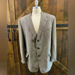 Vintage Tommy Hilfiger Men’s Sports Coat Jacket 100% Wool Brown Houndstooth 48L
